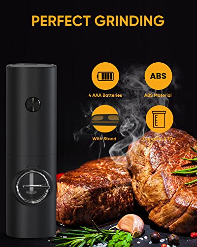 Homradise Electric Salt And Pepper Grinder Set, Automatic Battery Operated Refillable Salt Pepper Mill With Led Light/Storage Base Salt Shaker Adjustable Coarseness #TOP2