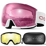 Odoland Skibrille Snowboardbrille für Damen und Herren mit 2 Magnetische Wechselglas und Hülle Anti-Fog UV-Schutz Helmkompatible für Jungen und Mädchen zum Snowboard Skifahren Rosa(VLT 25%)