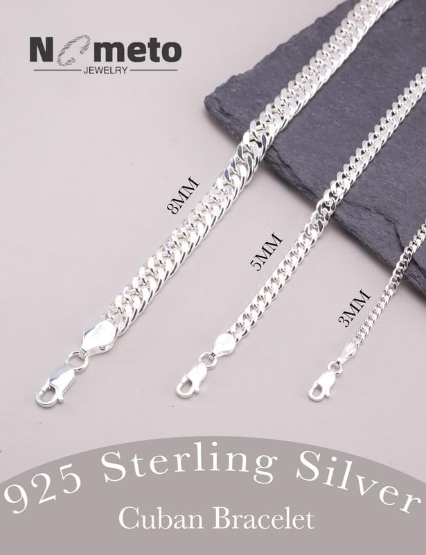 925 Sterling Silver Cuban Link Chain Bracelet 3mm 5mm 8mm Silver Bracelet for Men Women 6.5-9 Inches - Image 4