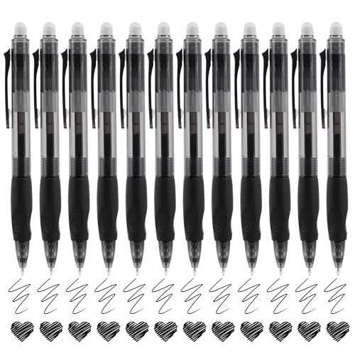 USUAL Retractable Erasable Pens 12 Black Erasable Gel Pen 0.5mm Erasable Gel Pens Black Make...