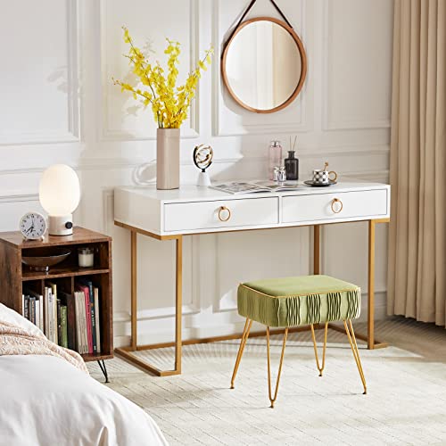 Soohow Velvet Vanity Stool, Vanity Chairs For Makeup Room，Soft Green Foot Stool With Metal Legs, Makeup Chair For Vanity Bench Ottoman Foot Rest Vanity Chair For Bedroom, Living Room And Entryway #TOP6