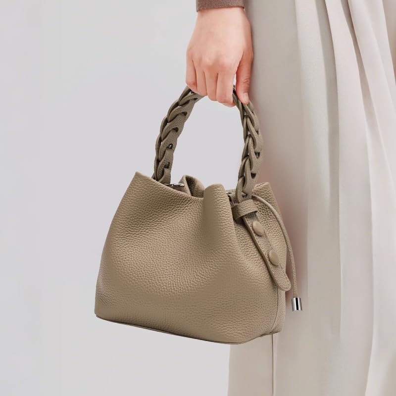 Genuine leather cowhide women's handbag, mini mobile phone cosmetic bucket shoulder/crossbody bag.