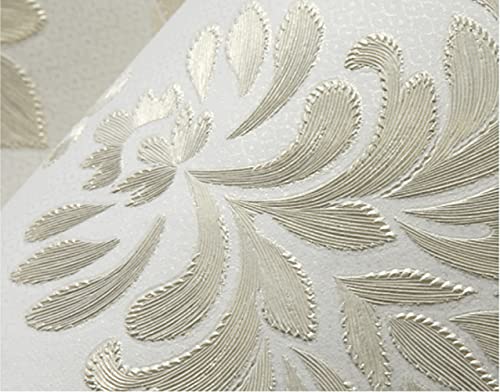 Q Qihang Non-Woven Wallpaper 3D European Damascus Wallpaper Warm Wedding Room Bedroom Living Room Tv Background Non-Pasted Wallpaper 1.73' W X 32.8' L (Rice White) #TOP4