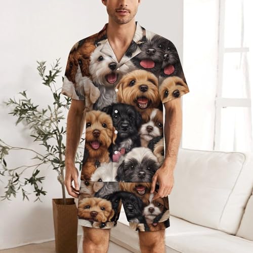 Cute Dog Puppy Print Mens Pajamas Set Short Sleeve Sleepwear Summer Pjs Sets 2 Piece Loungewear Nightwear2
