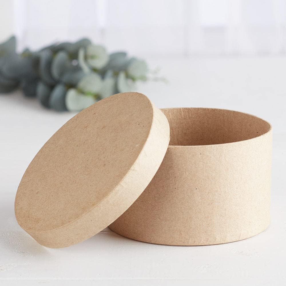 Factory Direct Craft Paper Mache Round Box-(6 Pcs) These Round Papier Mache Boxes Come With Lids. Use as a Jewelry Box or Small Gift Box