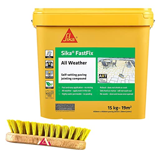 Sika Fast Fix All Weather | Ready to Use, Self-Setting Paving Jointing Compound for Any Weather, Suitable for Stones Setts, Paving Block and Footpaths With Scrub Brush 15kg - 21 sq.m (Stone)
