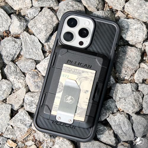 Image of Pelican Magnetic Money Clip Wallet - RFID Blocking Card Holder - Black | Heavy Duty MIL-STD Snap-on MagSafe Wallet for iPhone -Detachable Magnetic Card Holder for iPhone 17 Pro Max /16 /15 /14 /Pixel 10