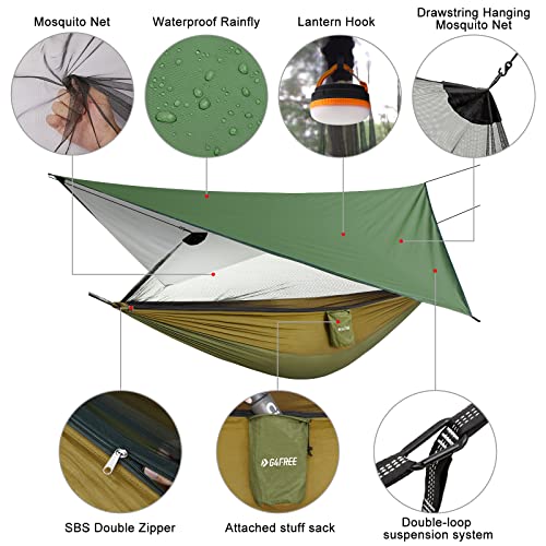 G4Free Camping Hammock With Net And Rain Fly- Portable Hammock Tent With Tarp, 2 Person Lightweight Hammock For Camping Hiking Backyard Outdoor Backpacking Travel #TOP3