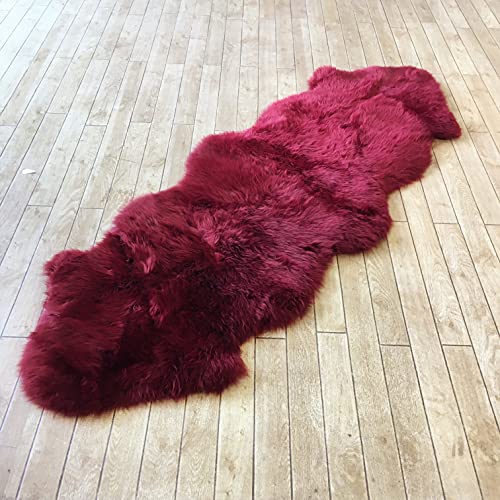 Huahoo Premium Genuine Sheepskin Rug Wine Red Real Australia Sheepskin Natural Lambskin Fur Area Rug Seat Covers For Kids Bedroom Sofa Chair Cover Double Pelt/2' X 6' Wine #TOP2