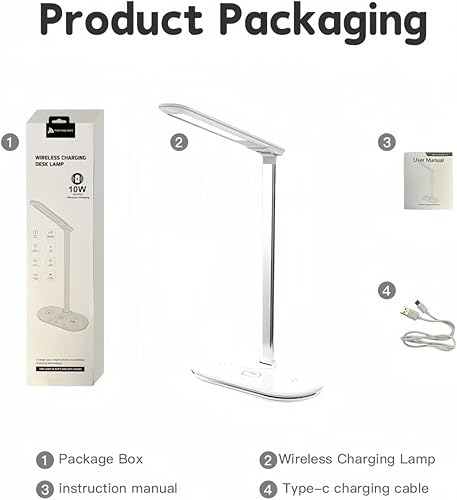 Miniatura 5 de Lámpara de escritorio LED con cargador inalámbrico ajustable atenuación continua 3 modos de color lámparas de escritorio para oficina en casa