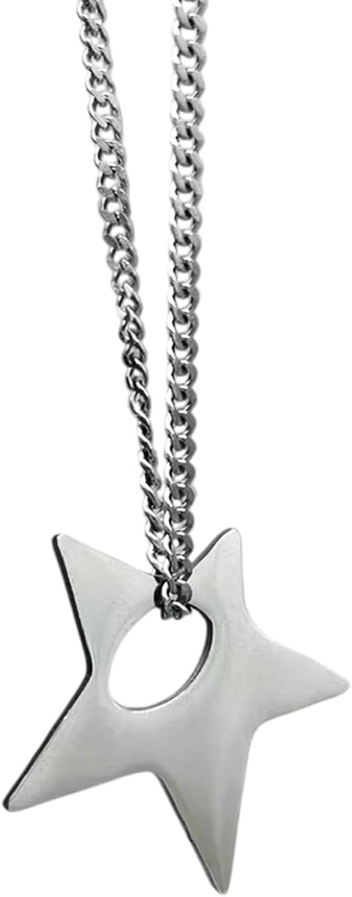 POYAMUSE Silver Star Pendant Necklace Y2K Trendy Jewelry for Women and Men, Creative Star Choker Necklace for Punk Accessories