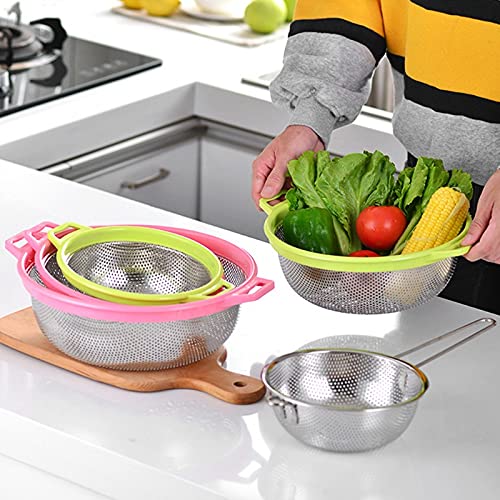 Image of Stainless Steel Colander, 28 CM Micro-Perforated & Footed Metal Colander with Handle for Kitchen Food /Vegetable /Fruit /Rice /Pasta /Noodles - Dishwasher Safe (Random Color)