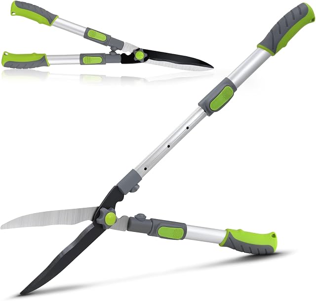 Hortem Telescopic Hedge Shears for Gardening, Extendable Hedge Clippers Manual with Aluminum Handles, 76cm Garden Shears for Hedge