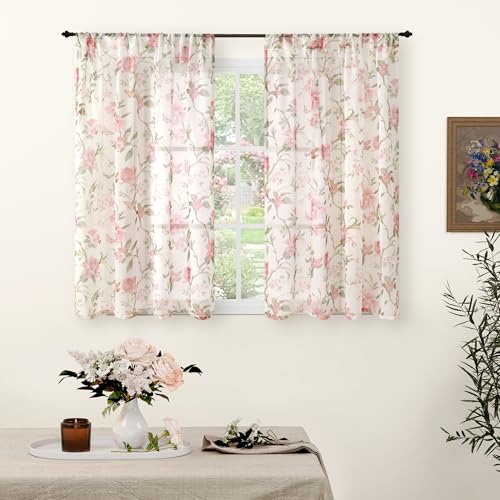 Lajode Floral Sheer Curtains for Girls Bedroom, Vintage Farm