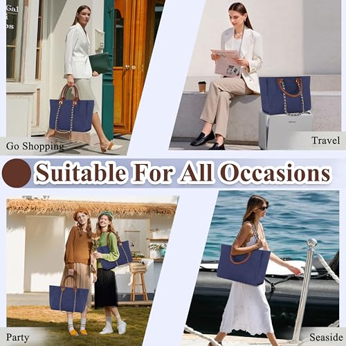 Image of Medium Canvas Tote bag for women Casual Shoulder Work Bag Everything Handbag with Removable Chains