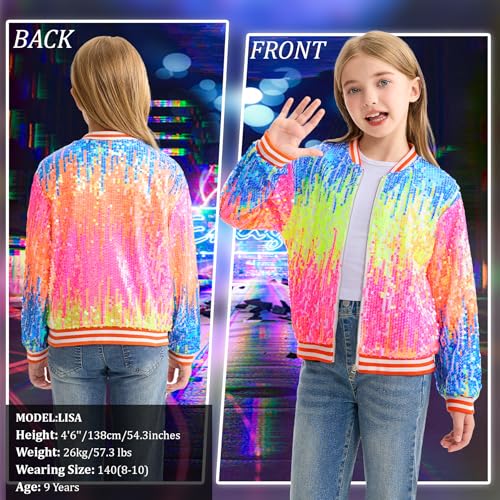 Image of LOLANTA Girls Sequin Jacket, Long Sleeve Kids Bomber Coats with Pockets, Spring Fall Outfits for 4-15 Years