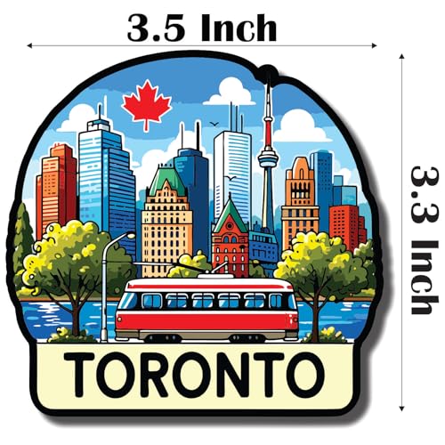 Image of CVANU Toronto Country Landmark Theme 2pcs MDF Fridge Magnet - Wooden Travel Souvenir Refrigerator Decorative Collectible Magnet