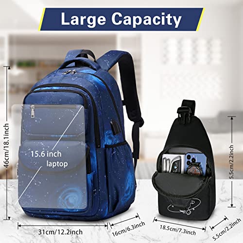 Bevalsa Backpack For Boys, Galaxy School Bags For Kids, Bookbag For Boys Girls Children Teens Backpacks For Elementary Middle High School Student, Bookbag And Sling Bag Set With Usb Charging Port #TOP1