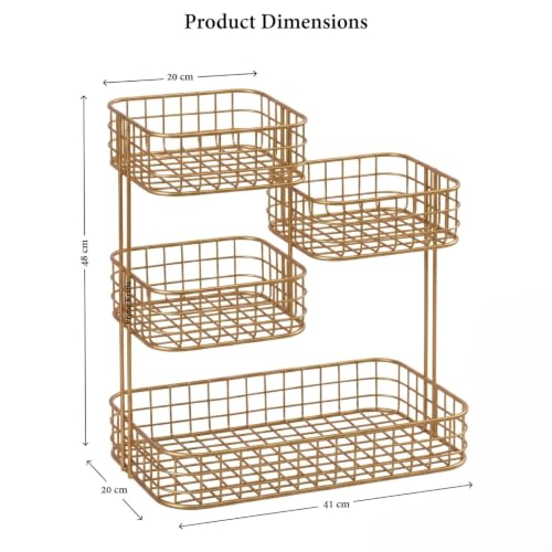 Image of 4 Tier Fruit Basket for Kitchen | Space Saving Decorative Kitchen Organizer | Multi-Layer Dining Table Organizer for Fruits, Snacks & Jars (4 Tier - Gold)