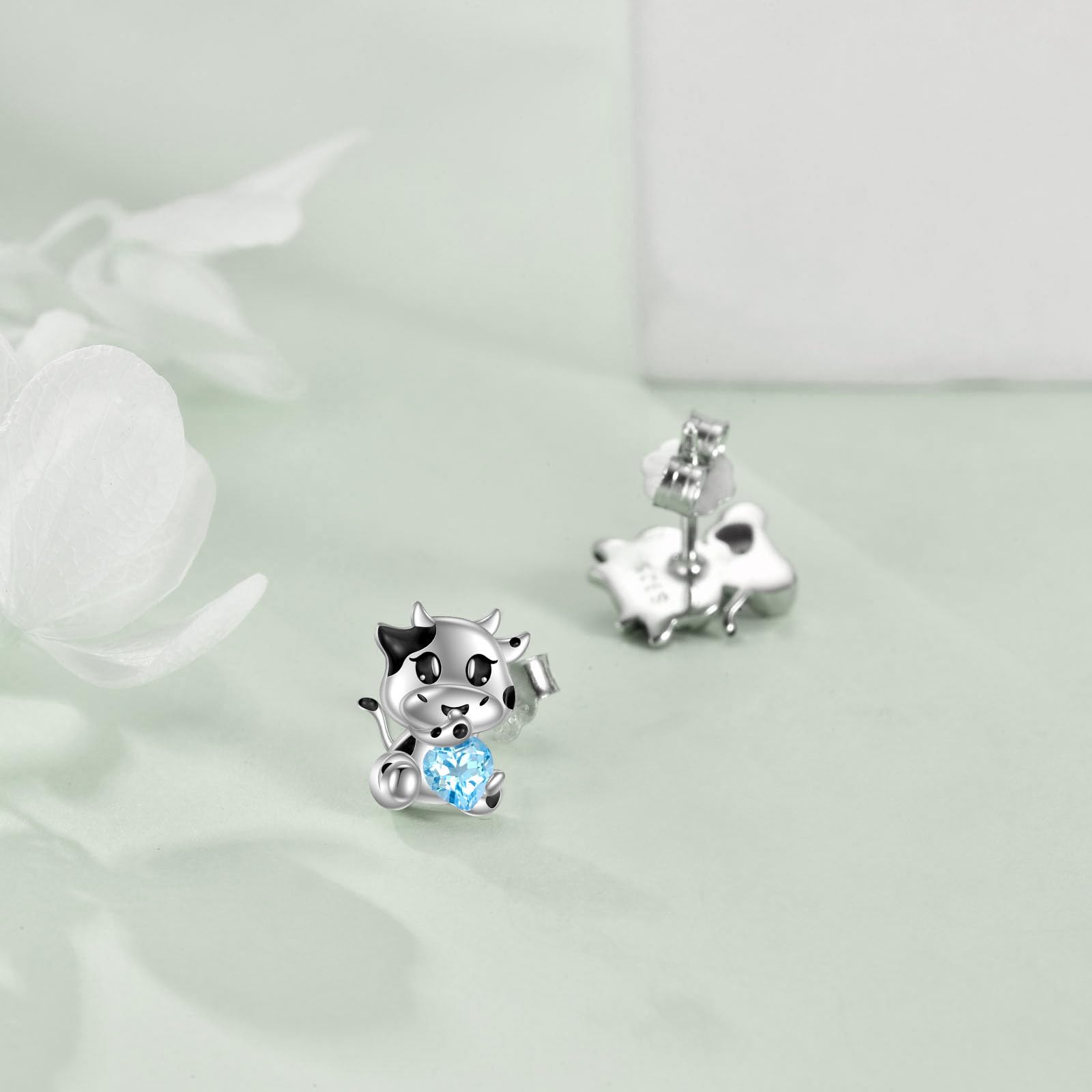 VONALA Pendientes de tuerca de plata de ley 925 con forma de cerdo, conejo, gato, vaca de las tierras altas, jirafa, hipopótamo, vaca lechera, león, pollo, corazón, lindos aretes de animales, joyería