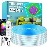 TENDIST 15M RGB Neon Tira LED Exterior, IP68 Tiras LED Impermeable Flexible Bluetooth Sinc Musica con Smart APP y Control Remoto, 24V Neon Flex para Jardín, Terraza, Balcón, Exterior (1 * 15M)