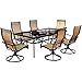 Hanover Monaco 7 Piece Dining Set with Six Sling-Back Swivel Rockers and One Extra Large Glass-top Dining Table