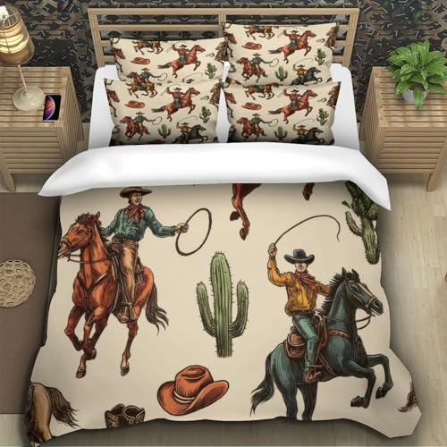 Housse de Couette Cowboy à Cheval 200x200 lit double imprimé 3D