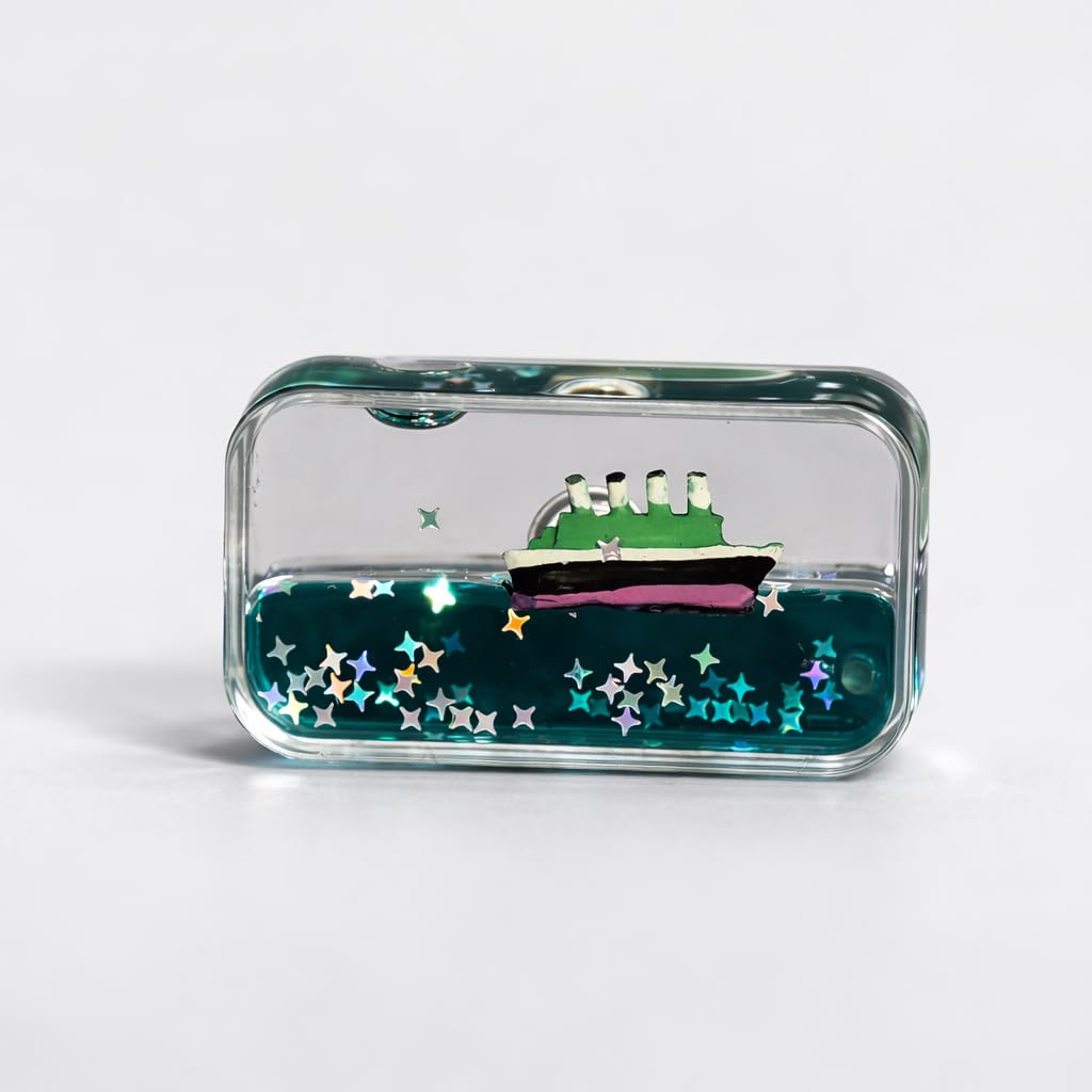 Liquid Motion Fridge Magnet for Refrigerator & Car Dashboard | Floating Cruise Boat Glitter Showpiece | Cute Decorative Magnet for Home Office Desk Gift (Green)-image-7