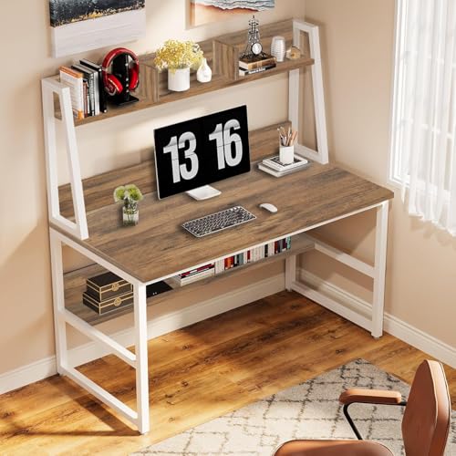 Image of Klaxon Engineered Wood Iron Study Table with Drawer, Multi-Usage Laptop Desk & Home Office (Printo-FD, DIY Installation) (Forest Dark - White, TBS Tower White)