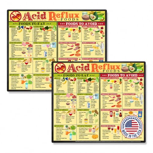 Image of Magnetic Acid Reflux & GERD Diet Chart - GERD Food List, Foods to Eat & Avoid, Low Acid & Heartburn Relief - 8.5x11 Kitchen Fridge Magnet & Reflux Diet Chart (Pack of 2)