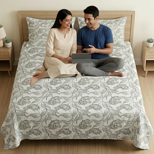 Image of Mafatlal 186 TC Metro Cotton King Size Bedsheet | 108 x 108 Inch| Soft, Breathable & Lightweight |Includes 2 Pillow Covers