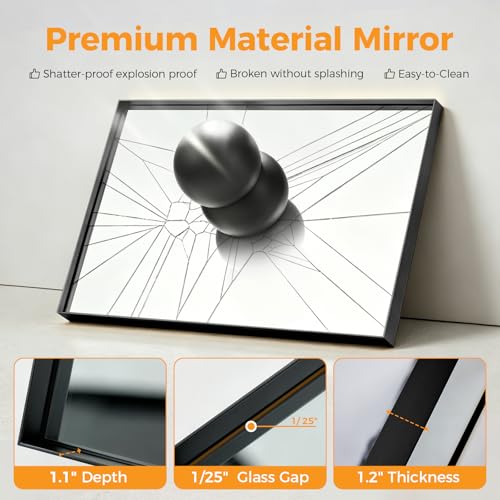 Image of Sweetcrispy Bathroom Mirrors for Over Sink, 24 inch x 40 inch Rectangle Wall Mount Mirror with Metal Frame, Modern Vanity Mirror with Tempered Glass, for Home Decor, Anti-Rust, Black