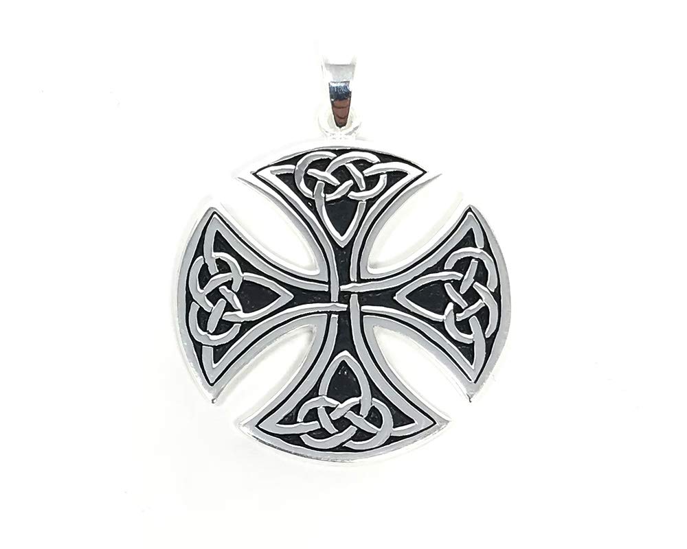 Srebrny duży okrągły irlandzki krzyż celtycki triquetra wisiorek srebro 925 z pudełkiem prezentowym