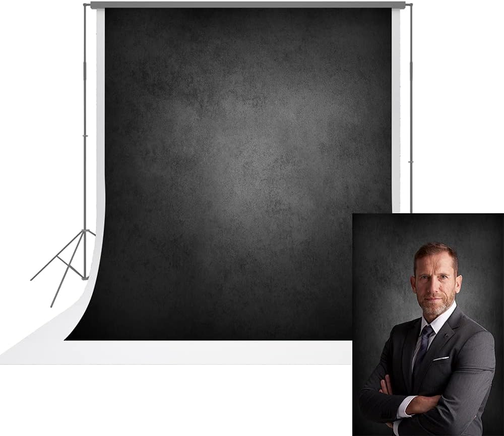 UrcTepics 5x7ft Black Professional Portrait Backdrop Abstract Texture Backdrop for Photography Black Gray Microfiber Headshot Backdrop for Studio