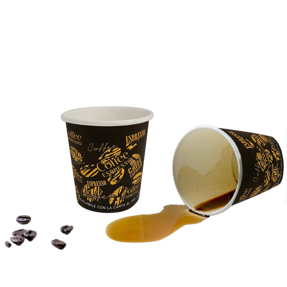 PALUPLUS 1600 Bicchieri in Carta per Caffè da 90ml NERO Grafica Chicco Caffè (3 oz) Bicchierini in cartoncino biodegradabile per Cappuccino caffè + 1600 Palette in Legno di Betulla -F5,6