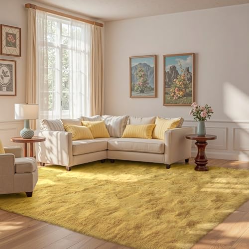 6x9 Yellow Rug for Living Room Shag Area Rugs Fluffy Bedroom Plush Carpet Non Slip for Nursery Kids PlayRoom Home Decor Aesthetic