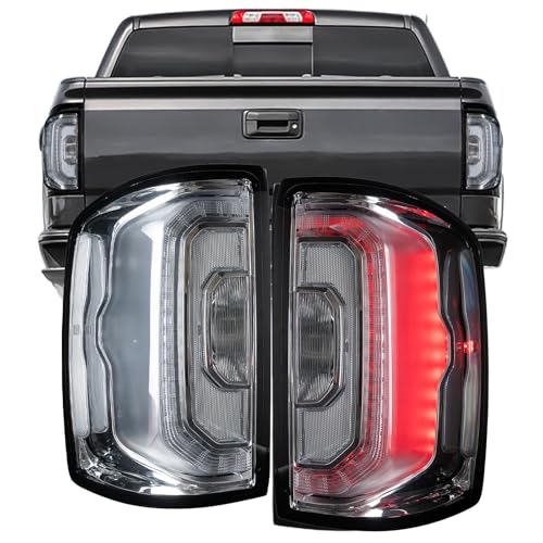 Chrome LED Tail Lights Assembly Fits 2014 2015 2016 2017 2018 GMC Sierra 1500 Rear Taillight Brake Signal Lamp with Bulbs Driver and Passenger Side Red Lens OE # GM2800295 GM2801295