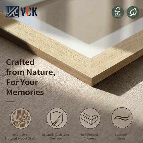 Image of VCK 8x12 Picture Frame 5 Pack, Natural Exclusive Wood, HD Glass, for Photo
