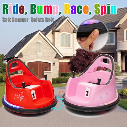 LUIBAS 12V Kids Ride on Bumper Car Kids Ride On Electric Bumper Car for Toddlers with Remote Control, 360 Degree Spin for Baby Boy and Girls Riding Bumping Toy Gifts Cars for Toddler, Pink - Thumbnail 6