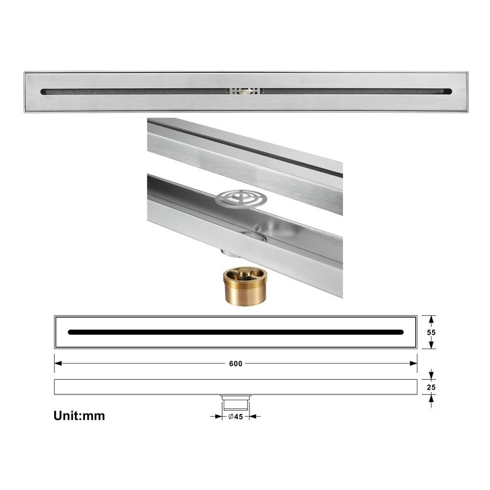 Linea estremamente stretta e lunga scarico a pavimento for balcone(Nickel,600mm)