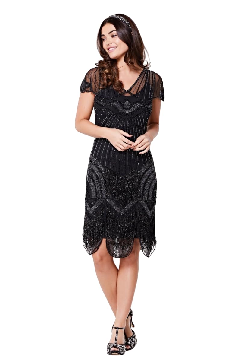 gatsbylady londonBeatrice Black Flapper Dress Slip Included 1920s Vintage Inspired Great Gatsby Art Deco Downton Abbey Wedding