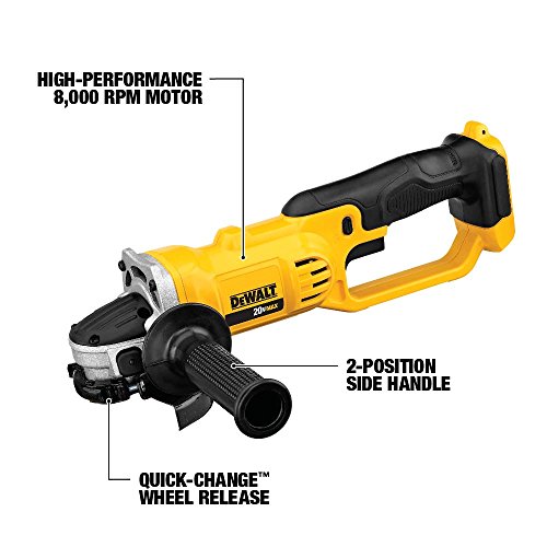 DEWALT DCG412BR 20V MAX Lithium Ion 4-1/2 inches (115mm) / 5 inches (125mm) Grinder Tool Only (Renewed)
