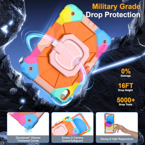Image of Case for iPad (A16) 11th Generation 11 Inch 2025, Ubearkk for iPad 10th Generation 10.9 inch 2022 case with Screen Protector 360 Degree Rotating Stand Shoulder Strap Pencil Holder, Colorful Orange