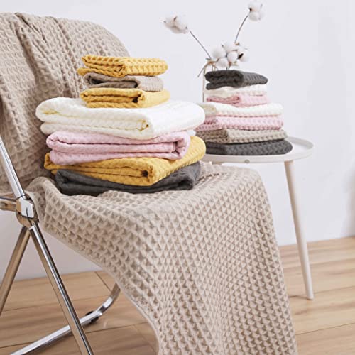 Yiluomo 100% Cotton 3 Pieces Towel Set | Waffle Weave | Pale Pink | Highly Absorbent | Soft & Light Weight | Machine & Hand Washable | 1 Bath - 1 Hand - 1Wash Towels #TOP3