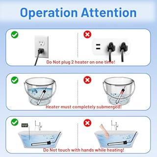 Immersion Water Heater Electric, 2000W Portable Water Heater with 304 S S Guard & LCD Thermometer, Fast Heating Bucket Heater, Ideal for Small Bucket Bathtub, Small Pool, Home Camping Outdoor Use