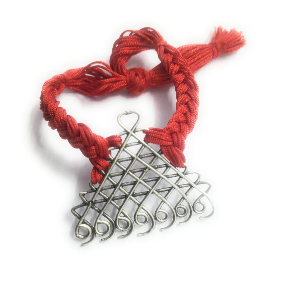 Image of Dulcett India | Saraswati Yantra Bracelet for Men with Red Thread (Big Motif) | Silver Plated Brass| Traditional Ethnic Jewelry for Men & Women |Unisex Rakhi
