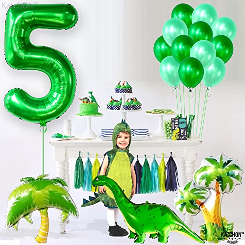 Image of KatchOn Foil Green Number 5 Balloon For 5th Birthday - 40 Inch | Birthday Party Decorations, Green 5 Balloon Number For Dinosaur Birthday Decorations, 5th Wedding Anniversary Decorations