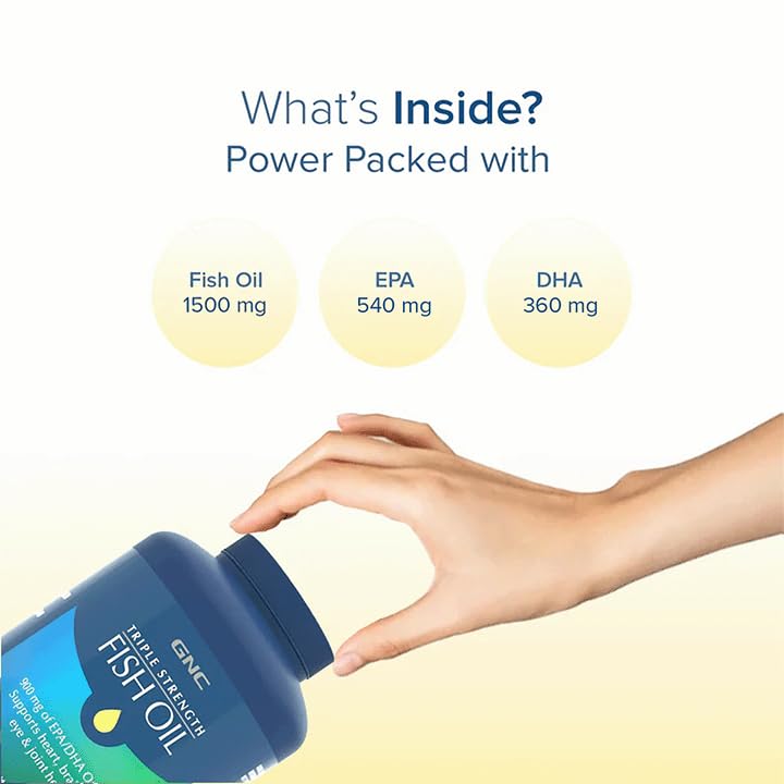 Image of GNC Triple Strength Fish Oil 1500mg Omega-3 with 900mg EPA & DHA | 240 Softgels | For Heart, Healthy Cholesterol, Joint Comfort, Focus & Vision | Enteric-Coated for No Fishy Aftertaste |USA Formulated