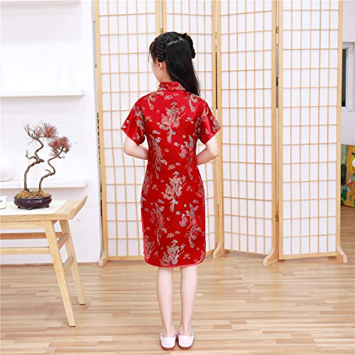 Shanghai Story Girls Chinese Dragon Phoenix Qipao Cheongsam Dress Size 150 Red2