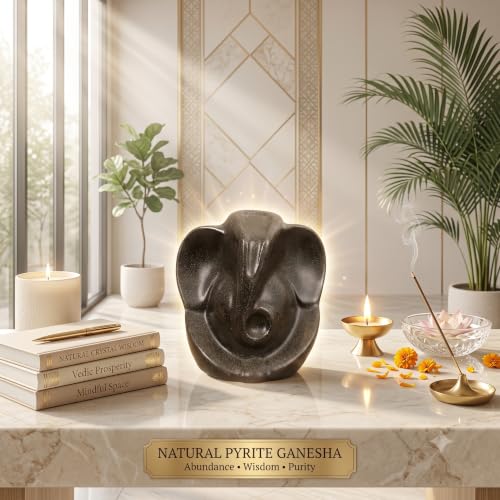 Image of Certified Pyrite Ganesha Idol for Wealth, Success & Vastu | Handmade Lord Ganpati Murti for Home, Office & Temple Decor | Energy Crystal Showpiece Gift for Housewarming & Ganesh Puja